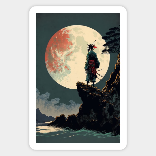 Samurai in the Moonlight Sticker by JigglePeek